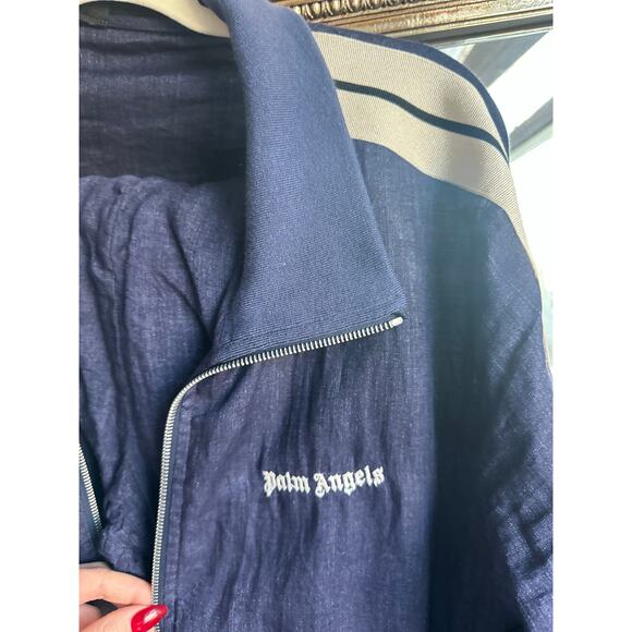 PALM ANGELS Classic Linen Logo Jacket In Navy Blue - Picture 7 of 10